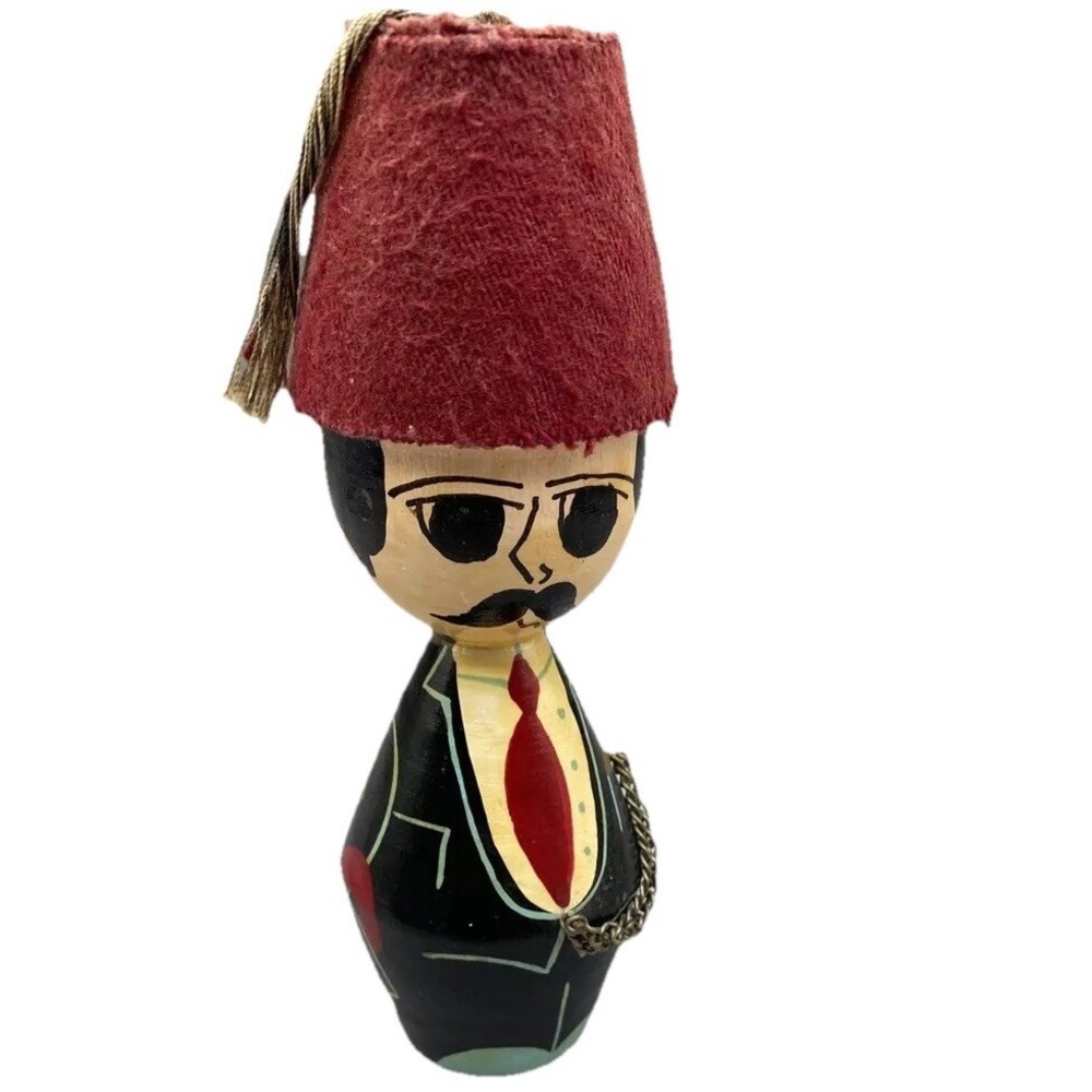 Kokeshi In Suit Western Style Inspection Freemason Vintage Folk Art Toy Figure